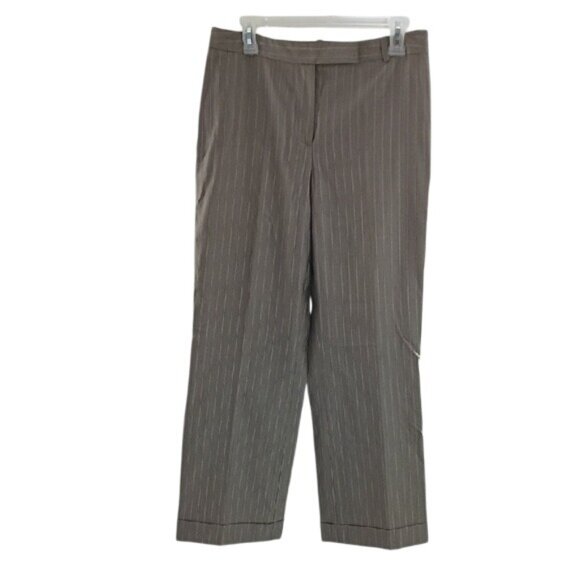 Ann Taylor Pants Taupe Brown Pinstripe Trousers Wide Leg Womens Size 8 Petite - Picture 1 of 6